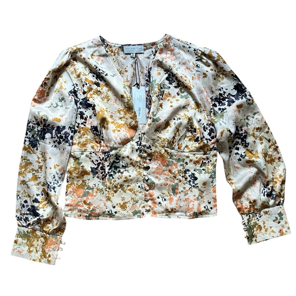 Never Fully Dressed Lindos Top Bloom Print Button Up. Size 8
